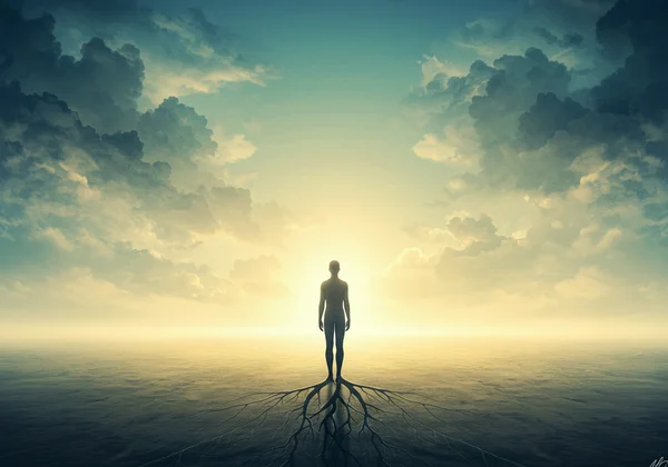 Person anchored in present, past worries fading.
