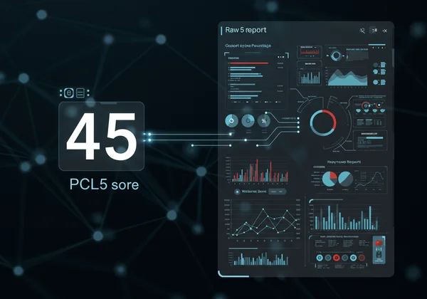 A digital interface showing a raw PCL5 score transforming into