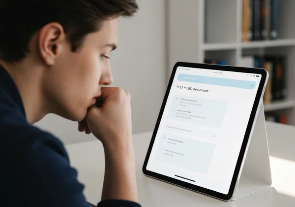Person evaluating PCL5 PTSD test questions