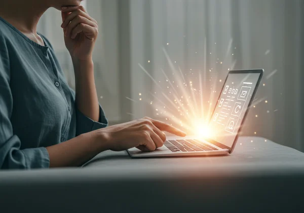 Person engaging in an online mental health assessment for clarity.